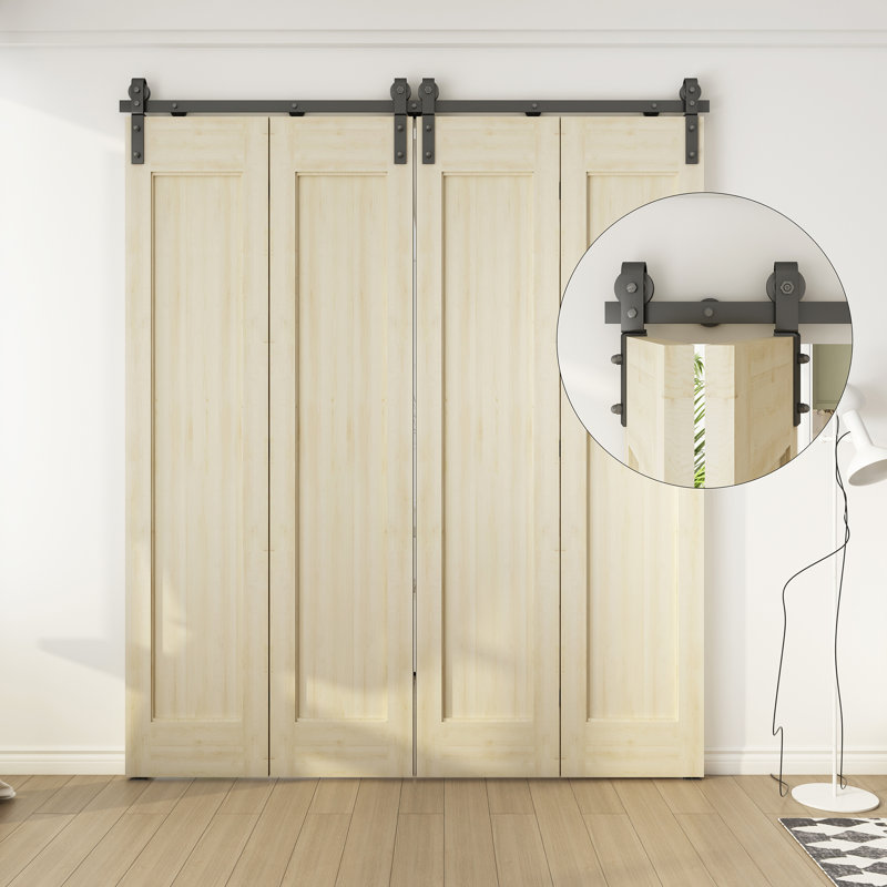 JUBEST Matte Black Steel Bifolding Standard Double Door Barn Door Hardware Kit (Doors Not